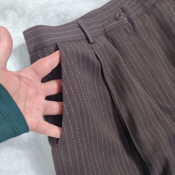 Striped Trousers Pants Women's Career Halter Brown Cream Size 12 Pant - Picture 5 of 14